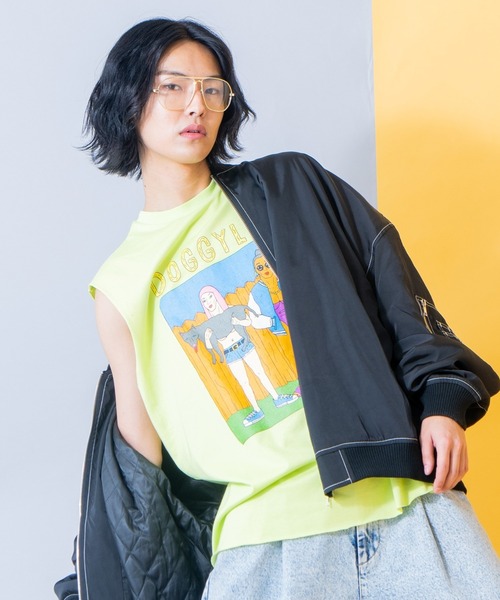 PUNYUS（プニュズ）の「DOGGYLIFEノースリーブTシャツ（Tシャツ/カットソー・レディース・ブラック/ベージュ/ライム・3/4）」の20枚目の写真