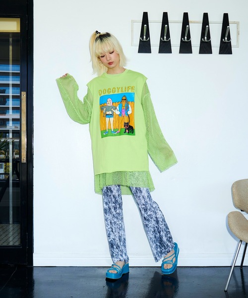 PUNYUS（プニュズ）の「DOGGYLIFEノースリーブTシャツ（Tシャツ/カットソー・レディース・ブラック/ベージュ/ライム・3/4）」の21枚目の写真