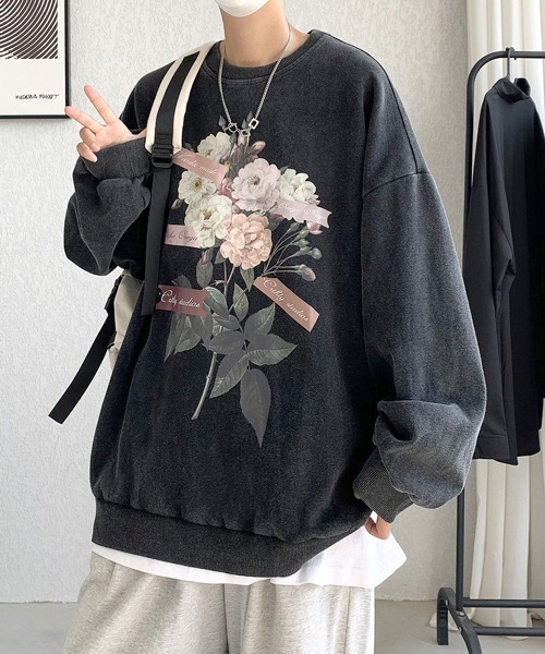セール】【FVLMEN】flower photo pigment sweat pullover