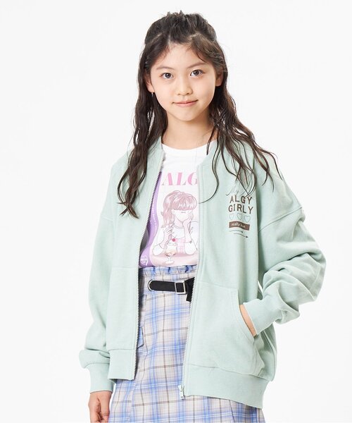 algy（アルジー）の「配色ステッチフードレスパーカー（カーディガン/ボレロ・キッズ・グレー/ラベンダー/ミント/ブラック・SMALL/XX-SMALL/MEDIUM/X-SMALL/XXX-SMALL）」の3枚目の写真