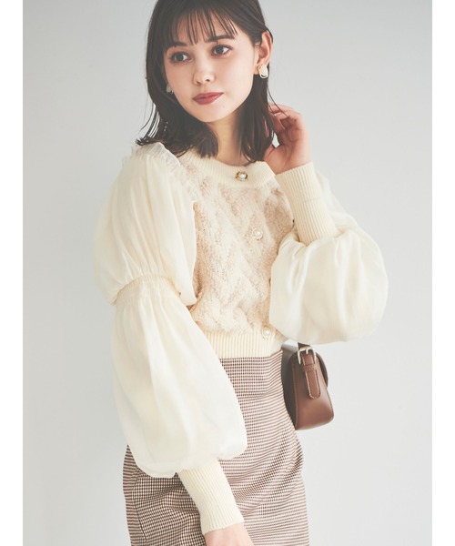 dazzlin（ダズリン）の「パールボタンカーデニットトップス（ニット/セーター・レディース・ブラック/オフホワイト/グレー・FREE）」の7枚目の写真