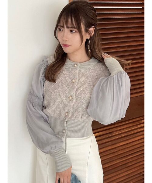 dazzlin（ダズリン）の「パールボタンカーデニットトップス（ニット/セーター・レディース・ブラック/オフホワイト/グレー・FREE）」の10枚目の写真