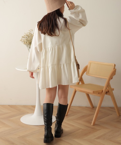 WEGO（ウィゴー）の「WEGO/アシンメトリーティアードチュニック（ワンピース・レディース・ブラック/ホワイト・FREE）」の7枚目の写真