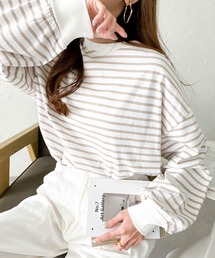 コットン天竺ボリューム長袖ボーダーTシャツ