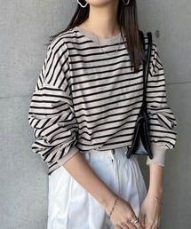 コットン天竺ボリューム長袖ボーダーTシャツ
