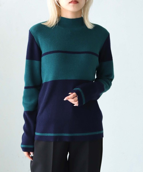 vingtrois(バントロア)の「【Vingtrois】配色切替ハイネックプルオーバー(ニット/セーター・レディース・ブラウン/ネイビー/ベージュ/ブラック・M)」の6枚目の写真