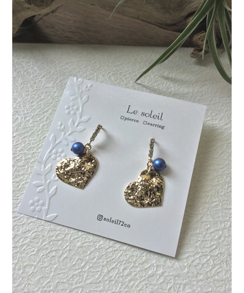 Le soleil】18kgpハートチャーム ラインストーンピアス(MA)（ピアス 