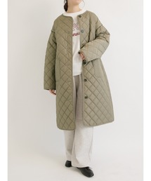 Samansa Mos2 blue | ロングキルトコート(ノーカラーコート)