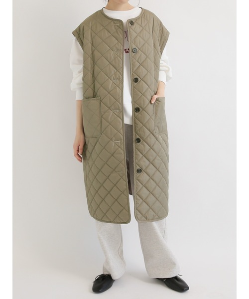 Samansa Mos2 blue（サマンサモスモスブルー）の「ロングキルトコート（ノーカラーコート・レディース・ブラック/グレー/キナリ・ﾌﾘ-）」の13枚目の写真