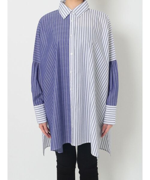 MURUA（ムルーア）の「ブロッキングストライプシャツ（シャツ/ブラウス・レディース・ホワイト/ブルー・FREE）」の5枚目の写真