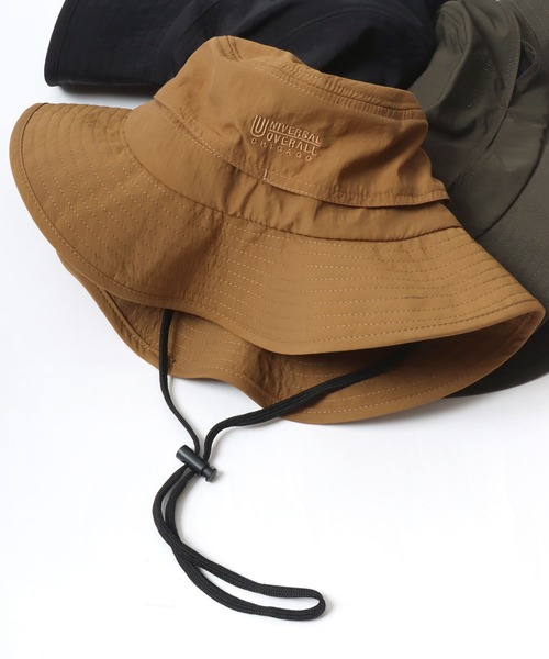 UNIVERSAL OVERALL(ユニバーサルオーバーオール)の「UNIVERSAL OVERALL/ユニバーサルオーバーオール Nylon Safari Hat/ナイロン サファリハット/アドベンチャーハット/バケットハット/ワンポイントロゴハット(ハット・メンズ・ブラック/ダークグリーン/ブラウン・FREE)」の3枚目の写真