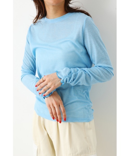 RODEO CROWNS WIDE BOWL(ロデオクラウンズワイドボウル)の「ポイントメローシアートップス(Tシャツ/カットソー・レディース・ライトブルー/ブラック/オレンジ系その他・FREE)」の1枚目の写真