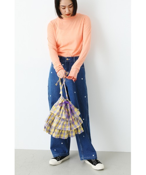 RODEO CROWNS WIDE BOWL(ロデオクラウンズワイドボウル)の「ポイントメローシアートップス(Tシャツ/カットソー・レディース・ライトブルー/ブラック/オレンジ系その他・FREE)」の4枚目の写真