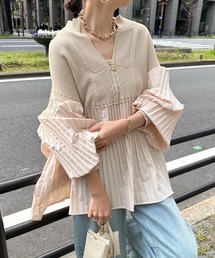 【WEB限定】プリーツ切替ケーブルニット