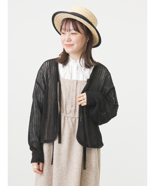 ehka sopo（エヘカソポ）の「メッシュ編みリボンカーディガン（カーディガン/ボレロ・レディース・ブラック/サックスブルー/キナリ・ﾌﾘ-）」の7枚目の写真