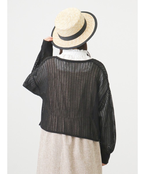 ehka sopo（エヘカソポ）の「メッシュ編みリボンカーディガン（カーディガン/ボレロ・レディース・ブラック/サックスブルー/キナリ・ﾌﾘ-）」の21枚目の写真