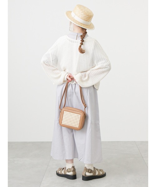 ehka sopo（エヘカソポ）の「メッシュ編みリボンカーディガン（カーディガン/ボレロ・レディース・ブラック/サックスブルー/キナリ・ﾌﾘ-）」の8枚目の写真