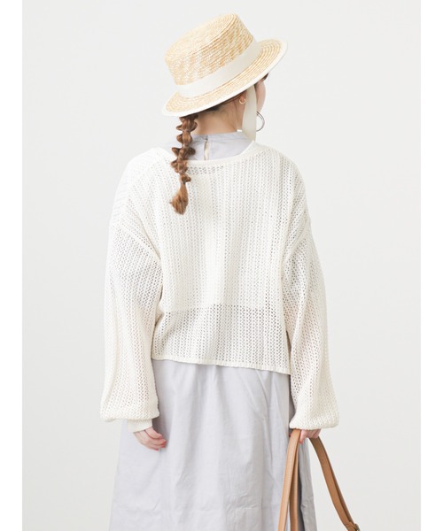 ehka sopo（エヘカソポ）の「メッシュ編みリボンカーディガン（カーディガン/ボレロ・レディース・ブラック/サックスブルー/キナリ・ﾌﾘ-）」の22枚目の写真