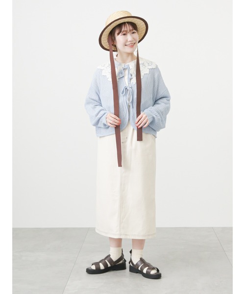 ehka sopo（エヘカソポ）の「メッシュ編みリボンカーディガン（カーディガン/ボレロ・レディース・ブラック/サックスブルー/キナリ・ﾌﾘ-）」の15枚目の写真