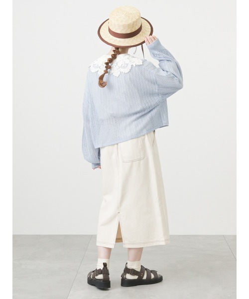 ehka sopo（エヘカソポ）の「メッシュ編みリボンカーディガン（カーディガン/ボレロ・レディース・ブラック/サックスブルー/キナリ・ﾌﾘ-）」の12枚目の写真