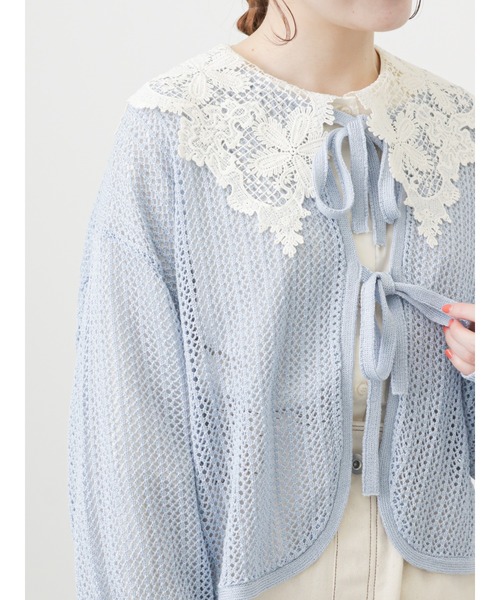 ehka sopo（エヘカソポ）の「メッシュ編みリボンカーディガン（カーディガン/ボレロ・レディース・ブラック/サックスブルー/キナリ・ﾌﾘ-）」の20枚目の写真