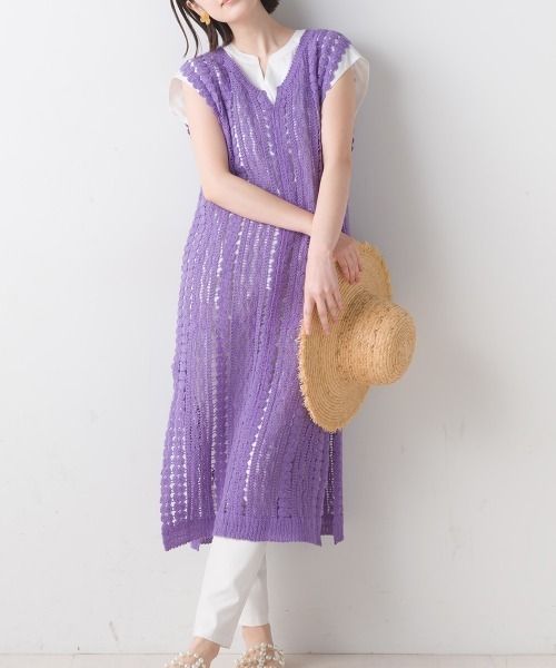 FURRY（ファーリー）の「カギ針切替レイヤードワンピース（ワンピース・レディース・パープル/ブラック・FREE）」の3枚目の写真