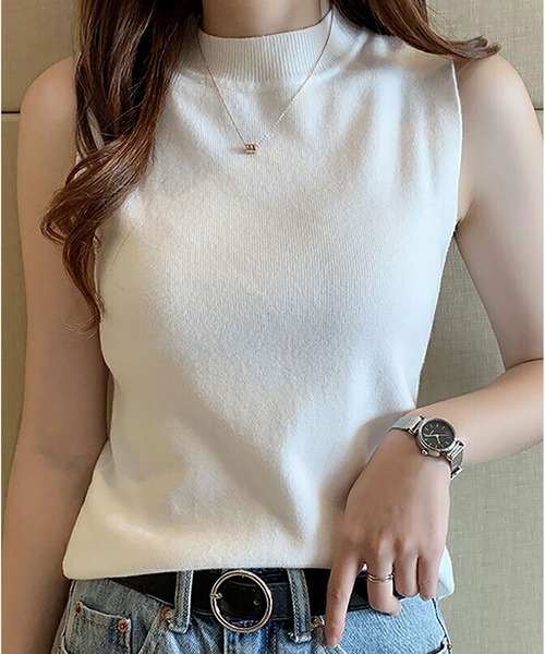 NinaetLina（ニナエリナ）の「ノースリーブニットプルオーバー（Tシャツ/カットソー・レディース・ブラウン系その他/グリーン/グレー/ホワイト/ブラック・FREE）」の6枚目の写真