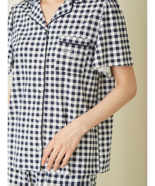 スナイデルホーム　ネイビー　tシャツ　ペプラム　パンツ　moispro SNIDEL HOME パジャマ ルームウェア 「Moispro」開襟シャツ