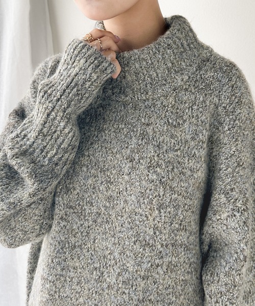 セール】ミックス糸でふんわりキュート。ミドル丈ニットワンピース