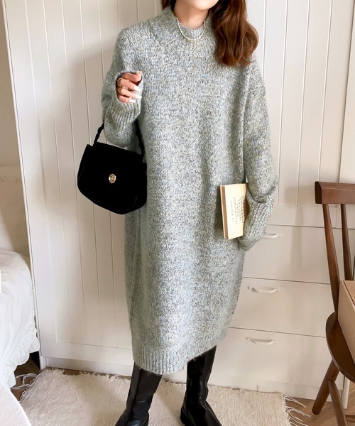 classicalelf(クラシカルエルフ)の「ミックス糸でふんわりキュート。ミドル丈ニットワンピース(ワンピース・レディース・ブラウン/ブラック/グレイッシュベージュ/ピンクベージュ・LARGE/MEDIUM/SMALL/X-LARGE)」の9枚目の写真