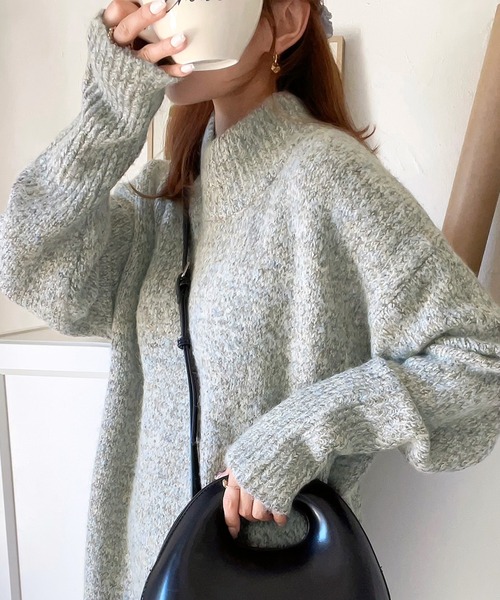 セール】ミックス糸でふんわりキュート。ミドル丈ニットワンピース