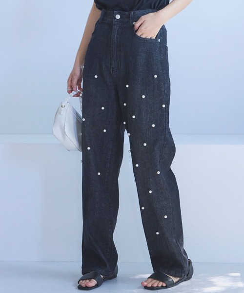 LAVEANGE（ラビアンジェ）の「パールデニムパンツ（デニムパンツ・レディース・ブラック/ブルー・M/L/LL/3L/4L）」の3枚目の写真