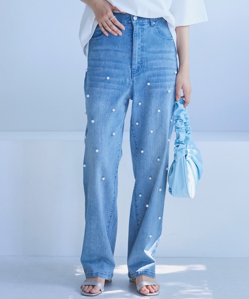 LAVEANGE（ラビアンジェ）の「パールデニムパンツ（デニムパンツ・レディース・ブラック/ブルー・M/L/LL/3L/4L）」の12枚目の写真