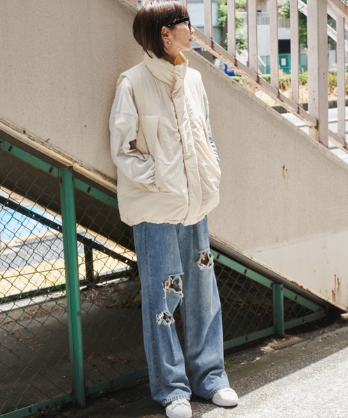 Auntie Rosa Holiday（アンティローザホリデー）の「中綿スタンドオーバーサイズベスト（ダウンベスト・レディース・ブラック/アイボリー・FREE）」の18枚目の写真