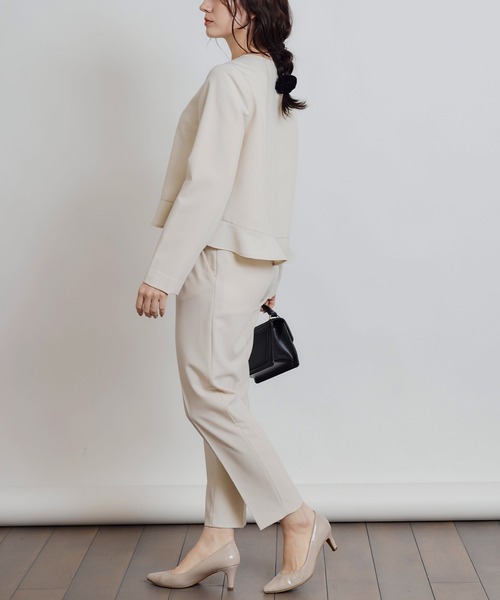 セットアップ可能】ペプラムパールジャケット（ノーカラージャケット