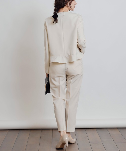 セットアップ可能】ペプラムパールジャケット(ノーカラージャケット セットアップ可能】ペプラムパールジャケット(ノーカラージャケット