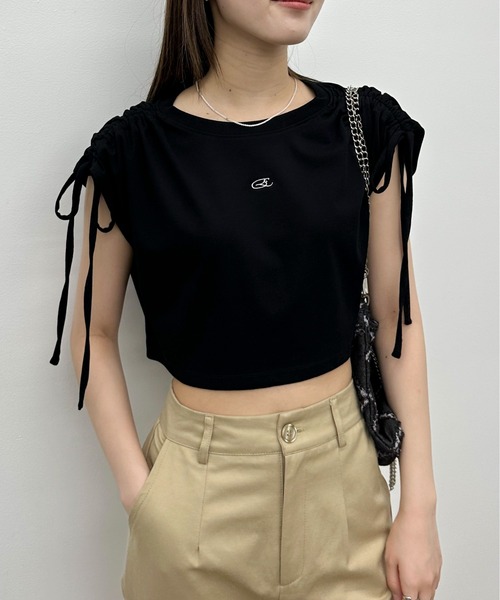 EPIMI E'PIMMY（エピミエピミー）の「ショルダードロストTシャツ（Tシャツ/カットソー・レディース・オートミール/ブラック/オフホワイト・MEDIUM）」の3枚目の写真