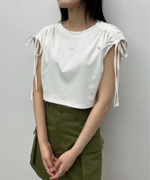 EPIMI E'PIMMY（エピミエピミー）の「ショルダードロストTシャツ（Tシャツ/カットソー・レディース・オートミール/ブラック/オフホワイト・MEDIUM）」の10枚目の写真