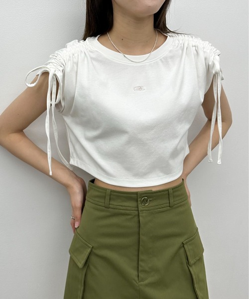EPIMI E'PIMMY（エピミエピミー）の「ショルダードロストTシャツ（Tシャツ/カットソー・レディース・オートミール/ブラック/オフホワイト・MEDIUM）」の18枚目の写真