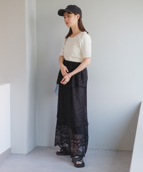 Kastane(カスタネ)の「【2023SSカタログ掲載アイテム】レース切替スカート(スカート・レディース・ブラック/オフホワイト・FREE)」の6枚目の写真