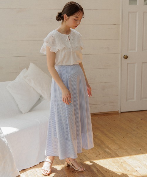 flower(フラワー)の「サマリーフレアスカート(スカート・レディース・ブルー/ホワイト・FREE)」の11枚目の写真