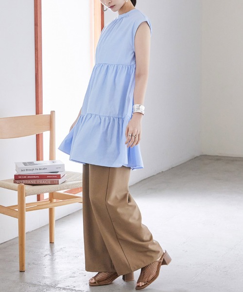 PLEATS PLEASE フレンチスリーブチュニック シャツカラー Green Parks（グリーンパークス）の「フレンチスリーブバンド