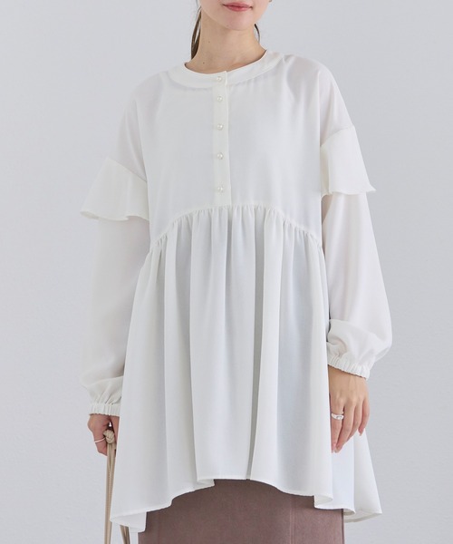 rady♡マーブルフレアチュニック LAVEANGE（ラビアンジェ）の「ギャザーフレアチュニックブラウス