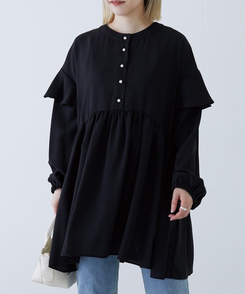 LAVEANGE（ラビアンジェ）の「ギャザーフレアチュニックブラウス（シャツ/ブラウス・レディース・ブラック/オフホワイト/カーキ・4L/M/LL/3L/5L）」の13枚目の写真