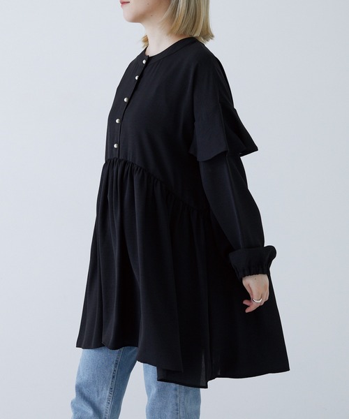 LAVEANGE（ラビアンジェ）の「ギャザーフレアチュニックブラウス（シャツ/ブラウス・レディース・ブラック/オフホワイト/カーキ・4L/M/LL/3L/5L）」の15枚目の写真