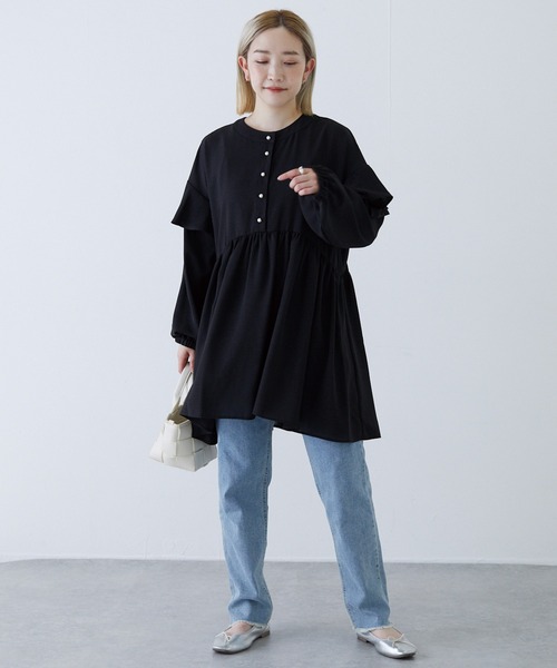 LAVEANGE（ラビアンジェ）の「ギャザーフレアチュニックブラウス（シャツ/ブラウス・レディース・ブラック/オフホワイト/カーキ・4L/M/LL/3L/5L）」の19枚目の写真