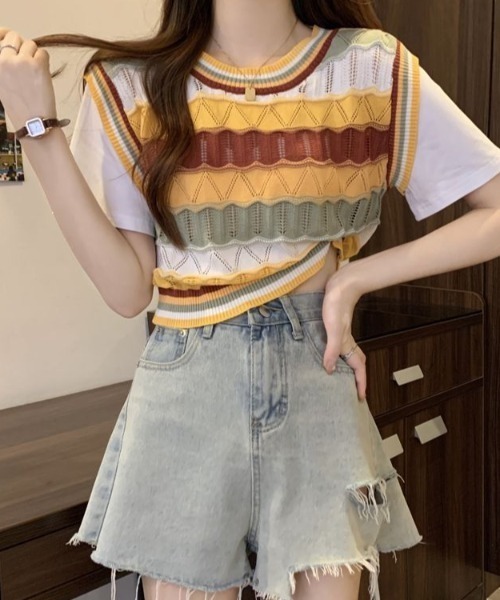 almo（アルモ）の「ジャガードニットクルーベスト(BEY)（ベスト・レディース・イエロー/グリーン/ピンク・FREE）」の5枚目の写真