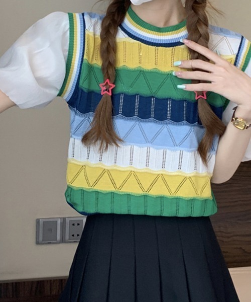 almo（アルモ）の「ジャガードニットクルーベスト(BEY)（ベスト・レディース・イエロー/グリーン/ピンク・FREE）」の11枚目の写真