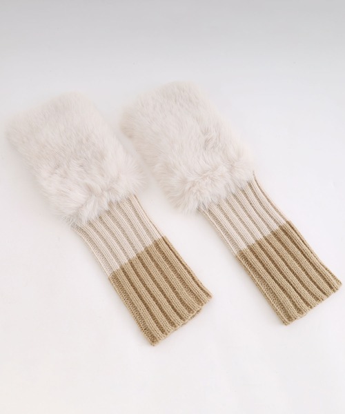 POU DOU DOU（プードゥドゥ）の「エコファー×ニットカットオフグローブ（手袋・レディース・オフホワイト/グレー/グレー系その他・8）」の8枚目の写真