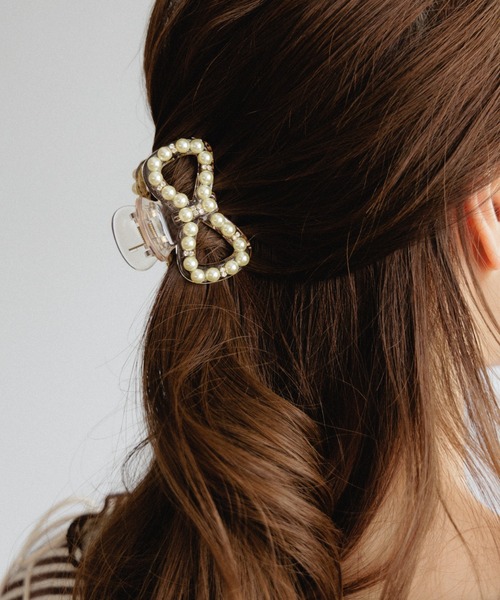 flower（フラワー）の「パーリーリボンクリップ（バレッタ/ヘアクリップ・レディース・ブラウン/アイボリー・FREE）」の2枚目の写真